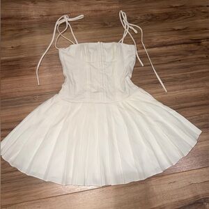 White Pleated Dress with Corset Bodice